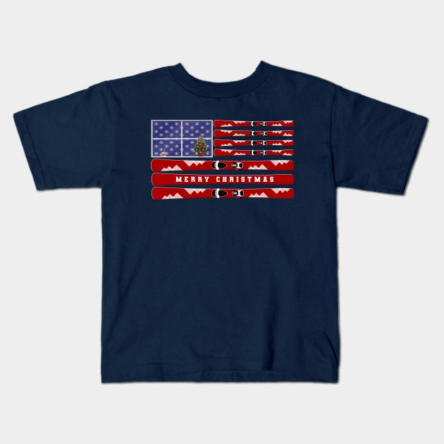 [Merry Christmas] Skis and USA flag Kids T-Shirt by kinocomart